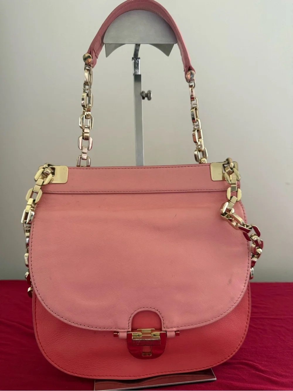 Tory Burch Pink Leather Shoulder Bag with Gold Chain Strap